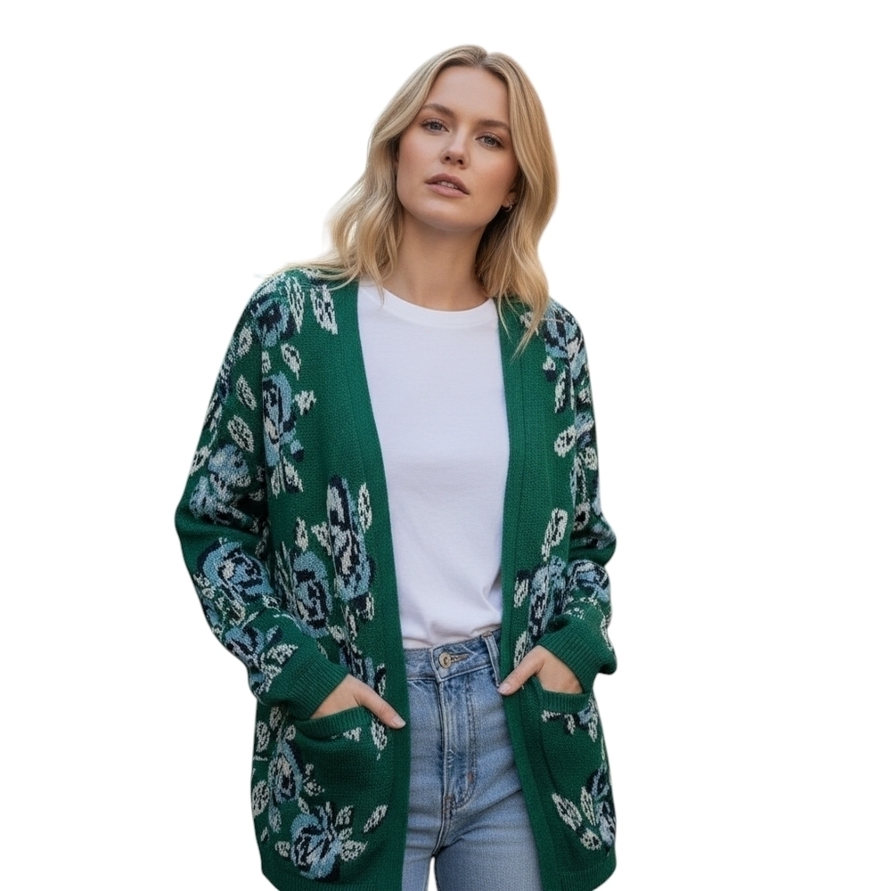 The Pioneer Woman Emerald Green Floral Cardigan With Pockets